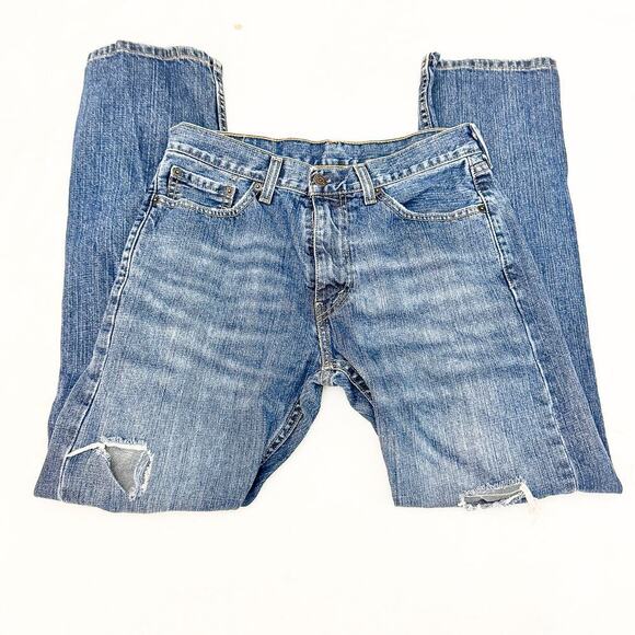 Levi's 505 Ripped Med/Dark Wash Denim Jeans Size 30 x 30 - Picture 4 of 8